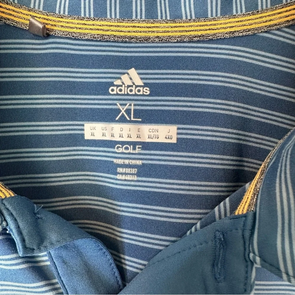 Adidas Men's Golf Blue Striped Polo Shirt Breathable Button Collared Lightweight